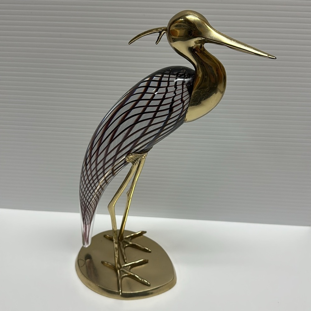 Murano Glass Brass Crane Bird MCM Zanetti Bojola Mellara Figure Sculpture - Picture 4 of 7